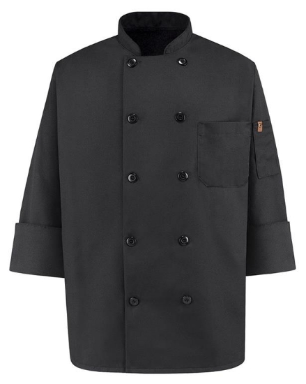 Ten Pearl Button Black Chef Coat - 0425