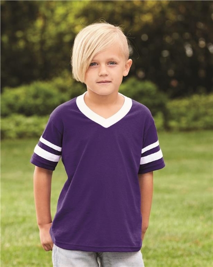 Youth V-Neck Jersey with Striped Sleeves - 361