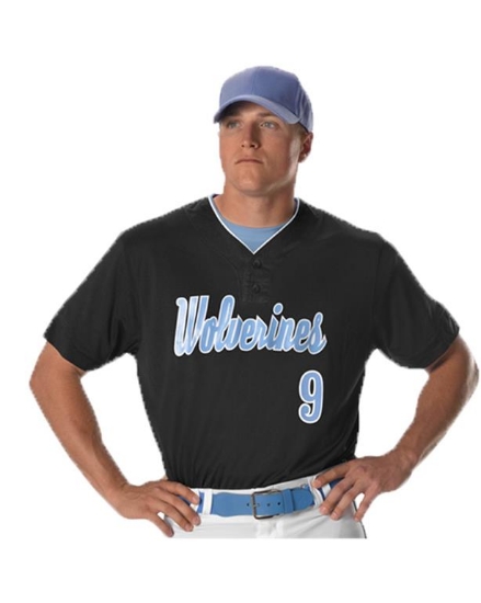 Two Button Mesh Baseball Jersey With Piping - 52MTHJ