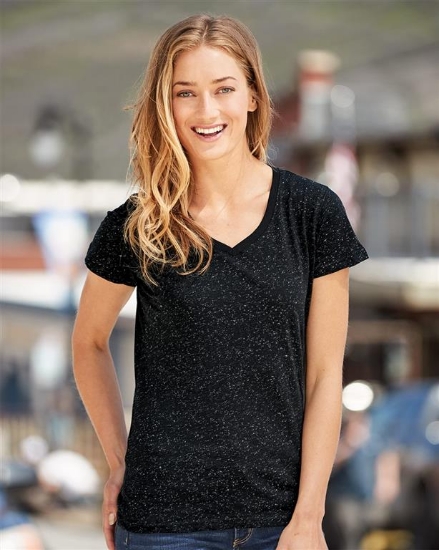 Women’s Glitter V-Neck Short Sleeve T-Shirt - 8136