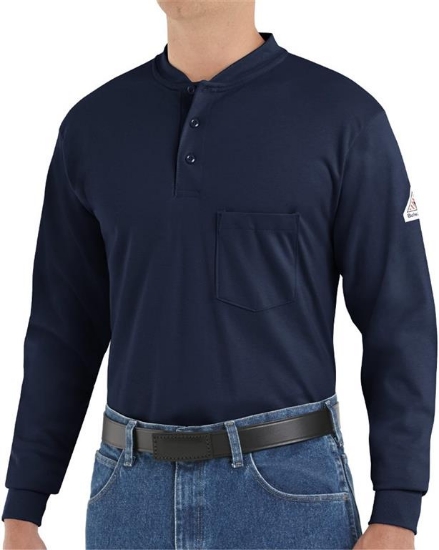 Long Sleeve Tagless Henley Shirt - Long Sizes - SEL2L