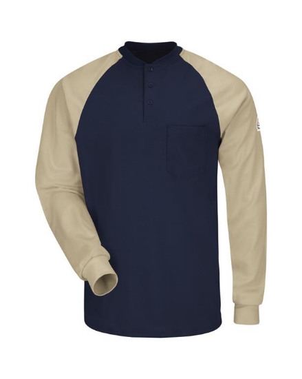 Long Sleeve Color-Block Tagless Henley Shirt - SEL4