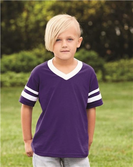 Augusta Sportswear - Youth V-Neck Jersey with Striped Sleeves - 361