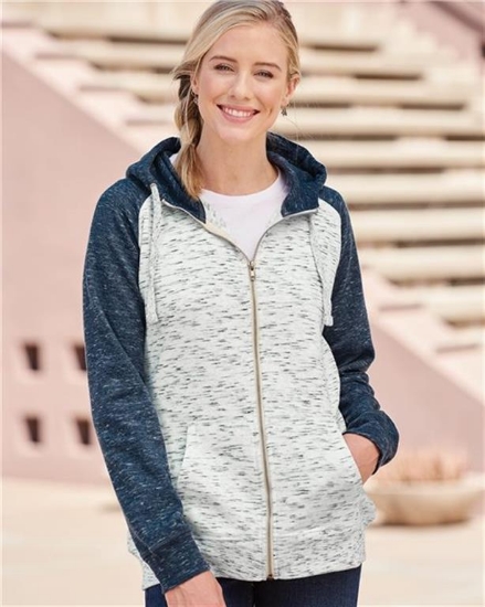 J. America - Women’s Mélange Fleece Colorblocked Full-Zip Sweatshirt - 8679