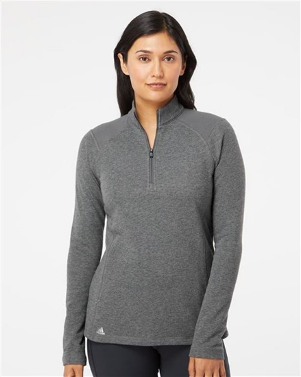 Adidas - Women's Heathered Quarter-Zip Pullover with Colorblocked Shoulders - A464