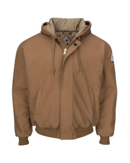 Bulwark - Insulated Brown Duck Hooded Jacket with Knit Trim - JLH6